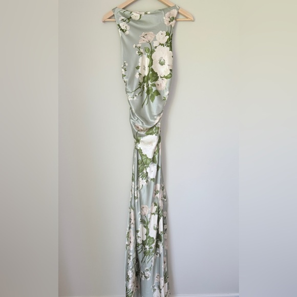 NEW Reformation Anaiis Long Silk Dress Tarragon Green Floral | US 6 UK 10 - Picture 8 of 16
